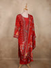 Bright Red Floral Sequins Embroidered Design Crepe Straight Cut Salwar Suit