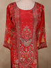 Bright Red Floral Sequins Embroidered Design Crepe Straight Cut Salwar Suit