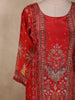 Bright Red Floral Sequins Embroidered Design Crepe Straight Cut Salwar Suit