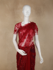 Bright Red Floral Sequins  and Beads Embroidered Design Net Designer Saree