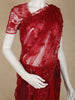 Bright Red Floral Sequins  and Beads Embroidered Design Net Designer Saree