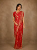 Bright Red Floral Woven Design Banarasi Saree with Zari Border