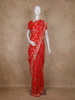 Bright Red Floral Woven Design Banarasi Saree with Zari Border