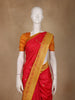 Bright Red Floral Woven Soft Silk Saree With Marigold Yellow Contrast Border - Diadem