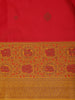 Bright Red Floral Woven Soft Silk Saree With Marigold Yellow Contrast Border - Diadem