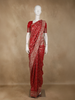 Bright Red Floral Zari and Beads Embroidered Design Banarasi Wedding Saree