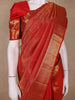 Bright Red Geometric Design Pure Kanchipuram Silk Saree