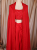 Bright Red Heavy Sequins Embroidered Design Georgette Skirt Top with Dupatta