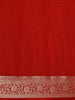 Bright Red Motif Design Semi Banarasi Silk Saree