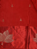 Bright Red Motif Design Semi Banarasi Silk Saree