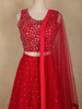 Bright Red Sequins and Beads Embroidered Design Net Lehenga With Net Dupatta