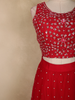 Bright Red Sequins and Beads Embroidered Design Net Lehenga With Net Dupatta