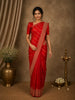 Bright Red Striped Woven Design Pure Banarasi Saree