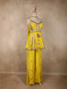 Bright Sunshine Yellow Floral Sequins and Beads Embroidered Design Crepe Palazzo Suit