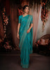 Bright Turquoise Blue Floral Vine Zari Woven Design Semi Banarasi Silk Saree with Designer Border