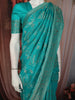 Bright Turquoise Blue Floral Vine Zari Woven Design Semi Banarasi Silk Saree with Designer Border