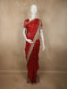 Bright Vermilion Red Butta Zari Woven Design Tissue Saree with Designer Lace Border