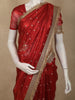 Bright Vermilion Red Butta Zari Woven Design Tissue Saree with Designer Lace Border