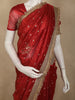 Bright Vermilion Red Butta Zari Woven Design Tissue Saree with Designer Lace Border