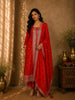 Bright Vermilion Red Floral Sequins Embroidered Design Georgette Salwar Suit with Dupatta