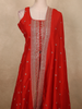 Bright Vermilion Red Floral Sequins Embroidered Design Georgette Salwar Suit with Dupatta