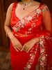 Bright Vermilion Red Floral Vine Sequins and Zardozi Embroidered Design Net Fancy Saree with Designer Border