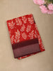 Bright Vermilion Red Leaf Printed Design Mixed Cotton Casual Wear Saree