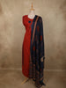 Bright Vermilion Red Mirror Embroidered Design Cotton Palazzo Suit with Dupatta