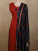 Bright Vermilion Red Mirror Embroidered Design Cotton Palazzo Suit with Dupatta