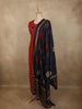 Bright Vermilion Red Mirror Embroidered Design Cotton Palazzo Suit with Dupatta