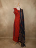 Bright Vermilion Red Mirror Embroidered Design Cotton Palazzo Suit with Dupatta