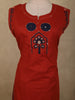 Bright Vermilion Red Mirror Embroidered Design Cotton Palazzo Suit with Dupatta