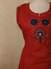 Bright Vermilion Red Mirror Embroidered Design Cotton Palazzo Suit with Dupatta
