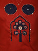 Bright Vermilion Red Mirror Embroidered Design Cotton Palazzo Suit with Dupatta