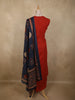 Bright Vermilion Red Mirror Embroidered Design Cotton Palazzo Suit with Dupatta