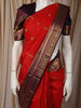 Bright Vermilion Red Peacock Butta Zari Woven Design Pure Kanchipuram Silk Saree with Contrast Varisai Pattu Border