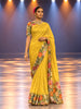 Bright Yellow Butta Zari Embroidered Design Pure Tussar Saree with Contrast Floral Scalloped Border