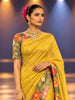 Bright Yellow Butta Zari Embroidered Design Pure Tussar Saree with Contrast Floral Scalloped Border