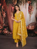 Bright Yellow Cutdana Beads and Sequins Zari Embroidered Design Organza Straight Cut Salwar Suit with Matching Designer Dupatta