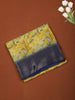 Bright Yellow Floral Printed Design Chiffon Saree with Contrast Zari Border