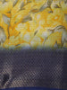 Bright Yellow Floral Printed Design Chiffon Saree with Contrast Zari Border