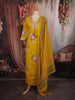 Bright Yellow Floral Thread Embroidered Design Cotton Palazzo Suit with Matching Dupatta