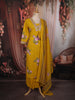 Bright Yellow Floral Thread Embroidered Design Cotton Palazzo Suit with Matching Dupatta