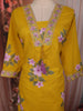 Bright Yellow Floral Thread Embroidered Design Cotton Palazzo Suit with Matching Dupatta