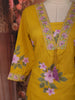 Bright Yellow Floral Thread Embroidered Design Cotton Palazzo Suit with Matching Dupatta