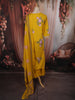 Bright Yellow Floral Thread Embroidered Design Cotton Palazzo Suit with Matching Dupatta