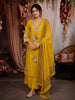 Bright Yellow Floral Thread Embroidered Design Cotton Palazzo Suit with Matching Dupatta