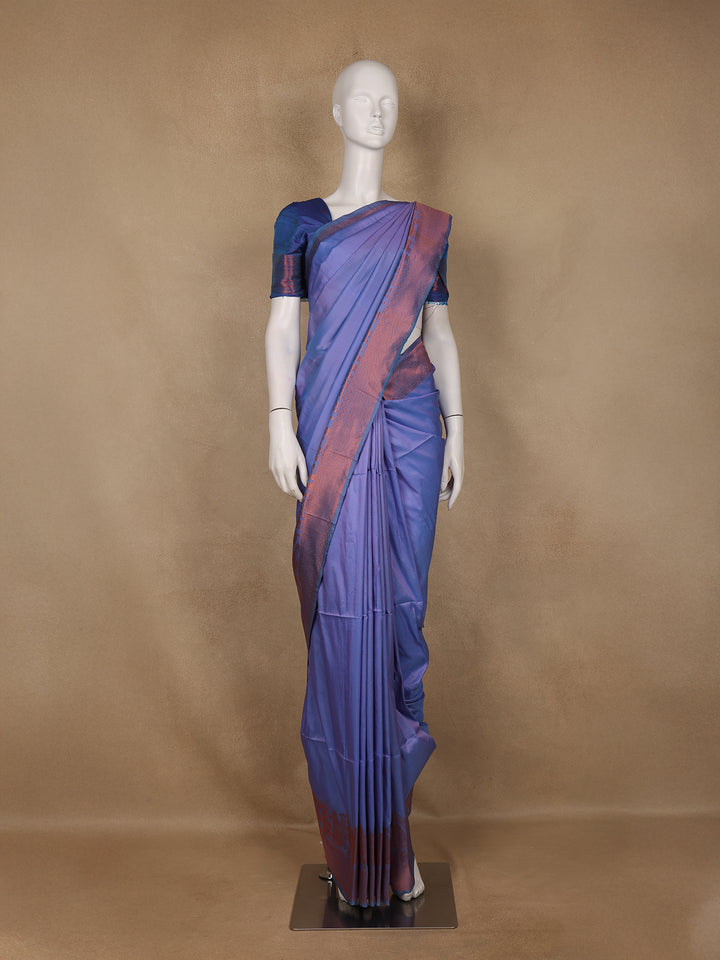 Bright Lilac Plain Semi Silk Saree with Contrast Copper Zari Border - Diadem