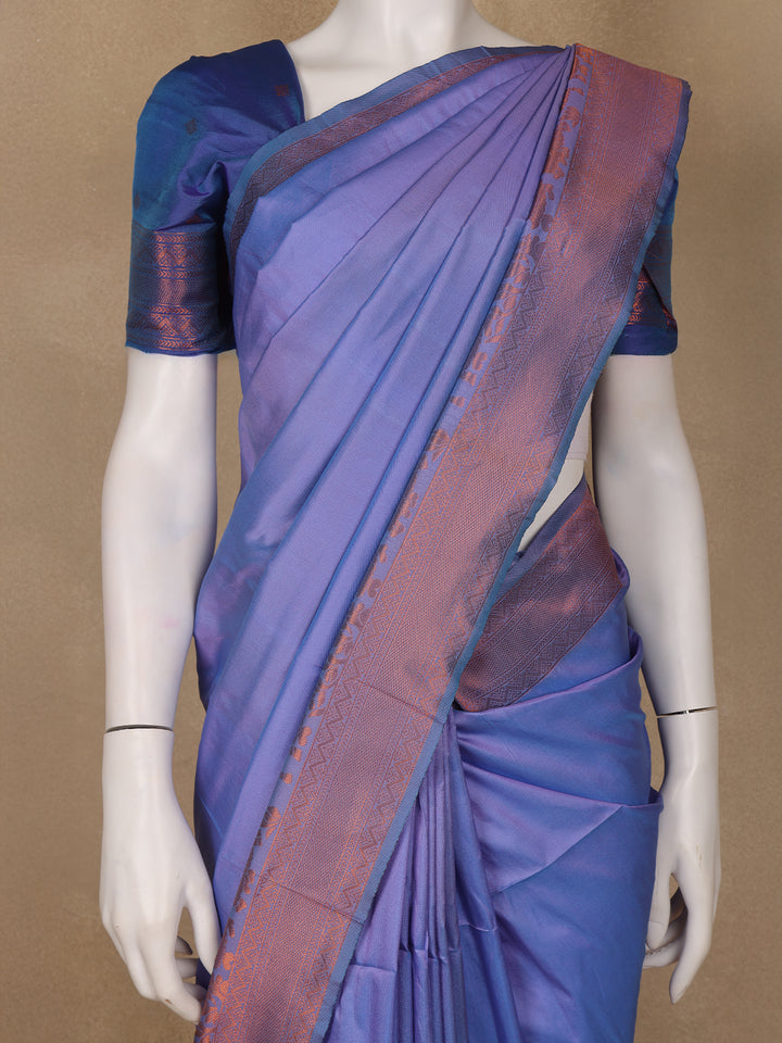 Bright Lilac Plain Semi Silk Saree with Contrast Copper Zari Border - Diadem