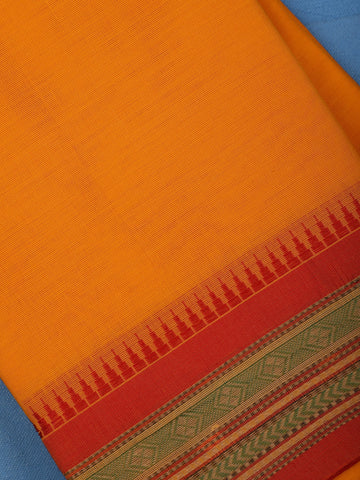 Bright Mustard Yellow Cotton Saree with Red Tribal Woven Border - Diadem